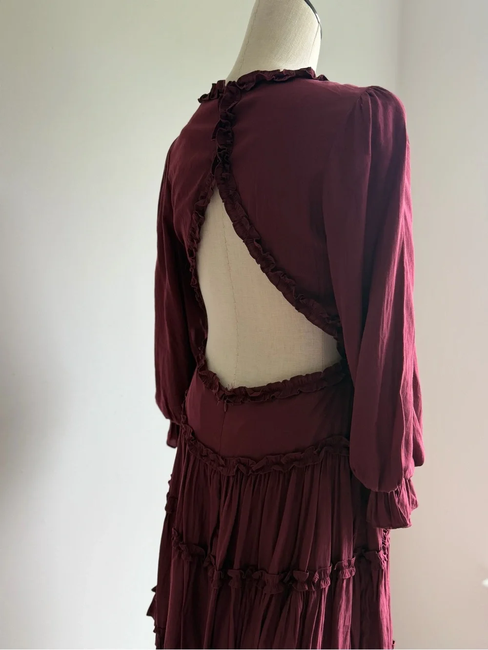 Mustard Seed Ruffle Tiered V-Neck Dress - Wine
